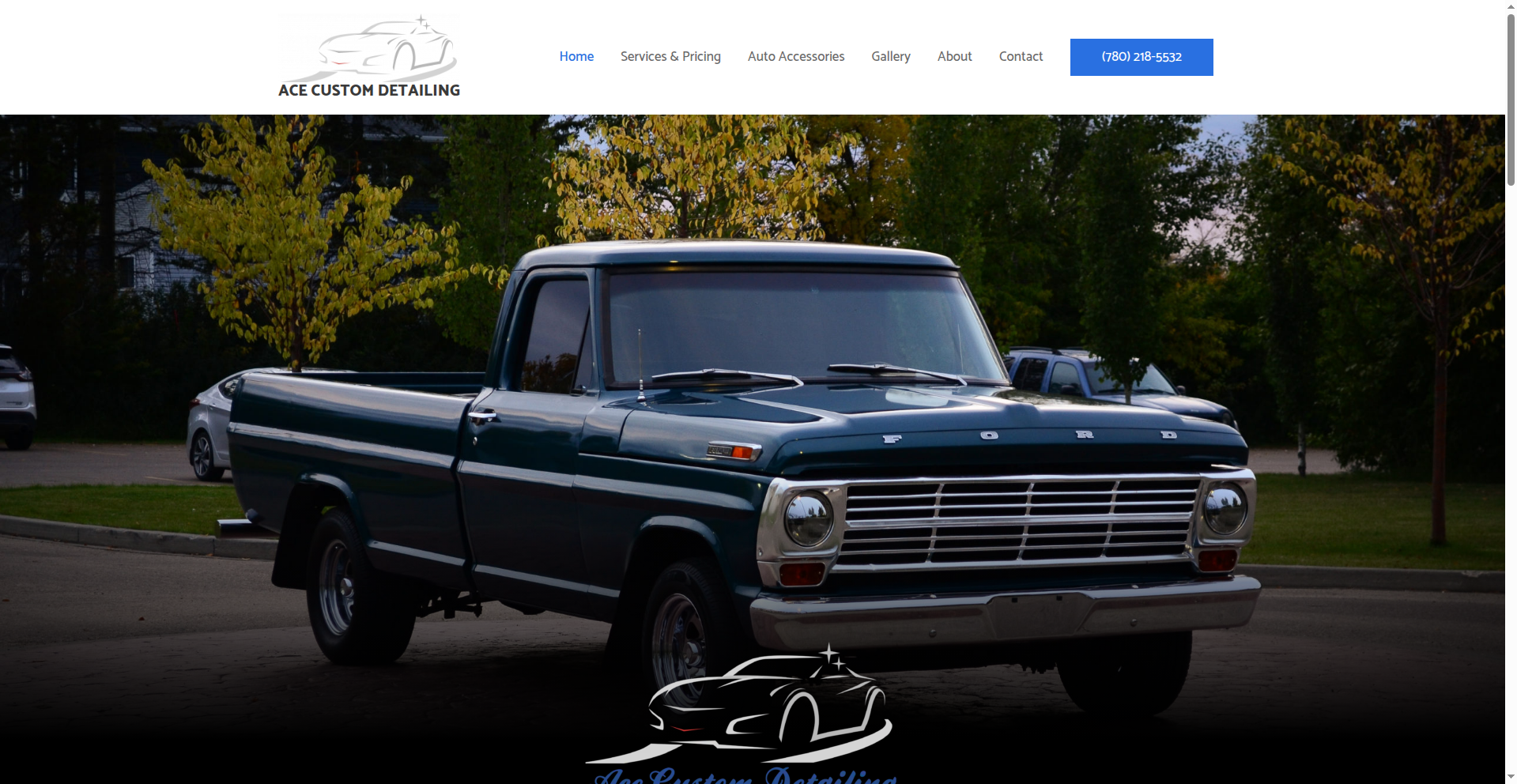 Screenshot of the Ace Custom Detailing website homepage